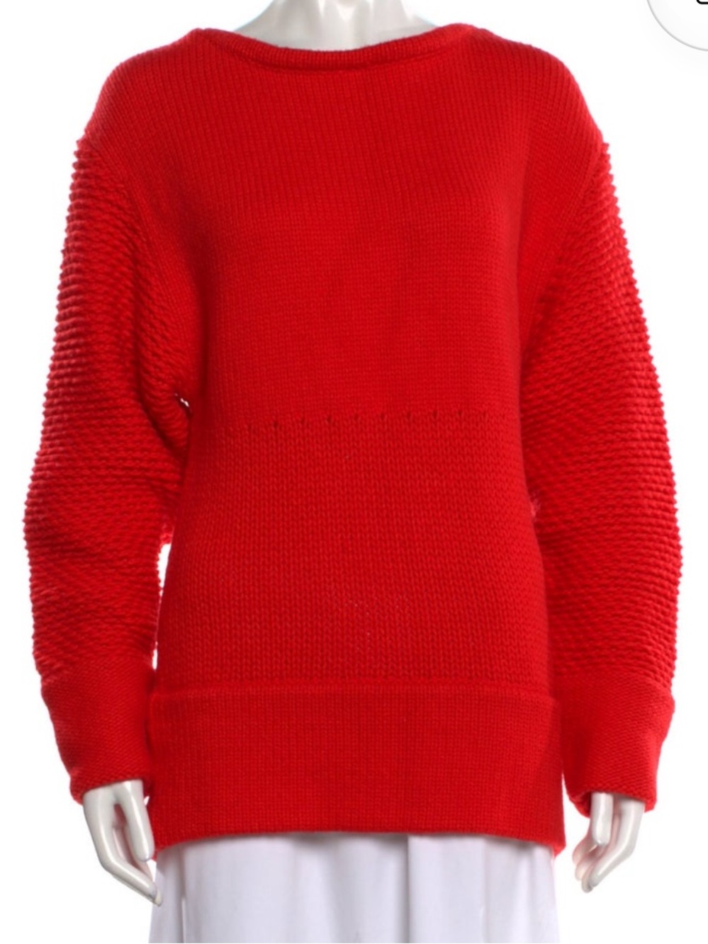 Helmut Lang Sweater Crew Neck Red Chunky Wool Opacity Intarsia Sweater Small